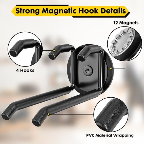 E-Blackpro Strong Magnetic Hooks - Heavy Duty 20lb Rare Earth Magnets for Garage Storage | 4 Pack