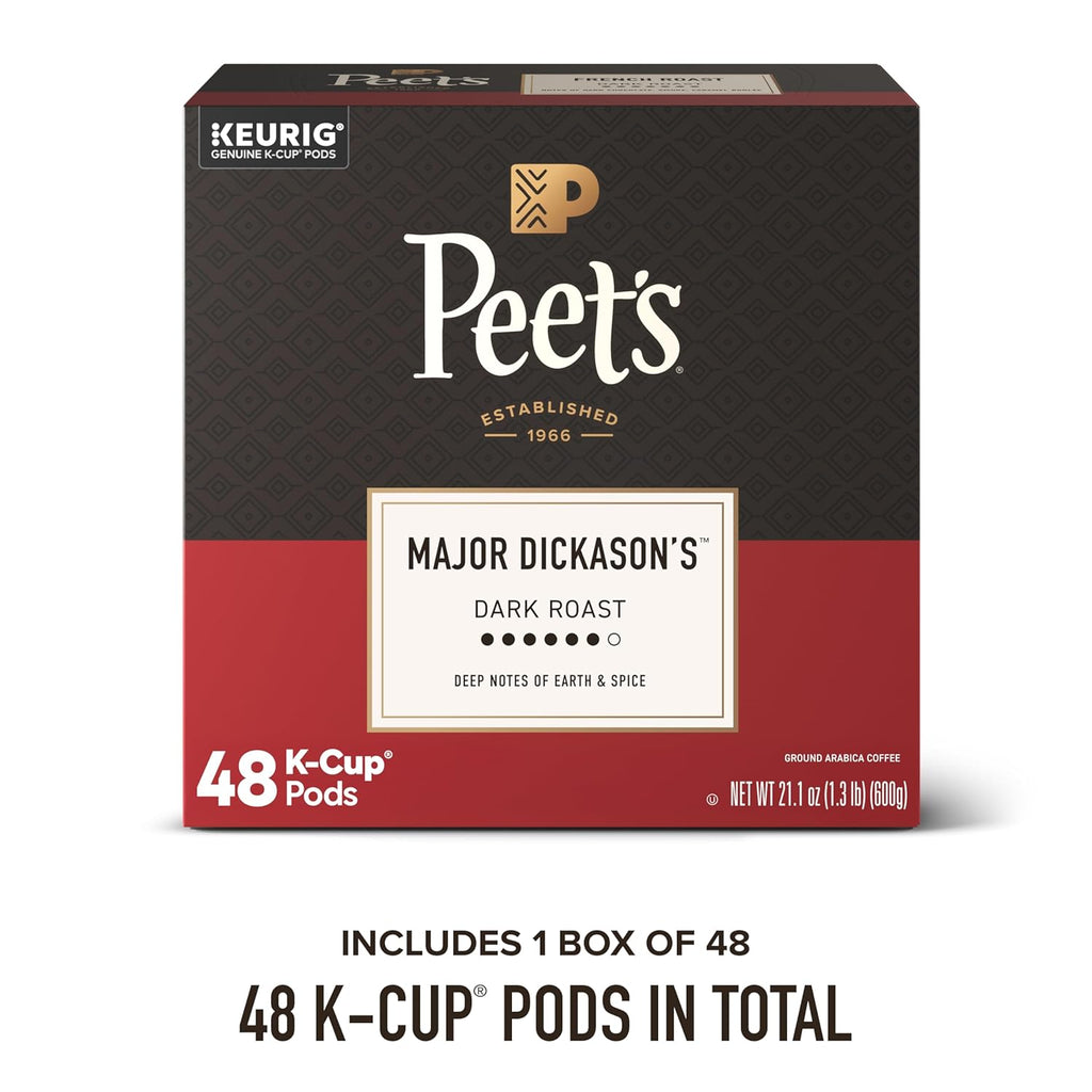 Peet's Coffee Dark Roast K-Cup Pods - 100% Arabica Major Dickason's Blend | 48 Count Box