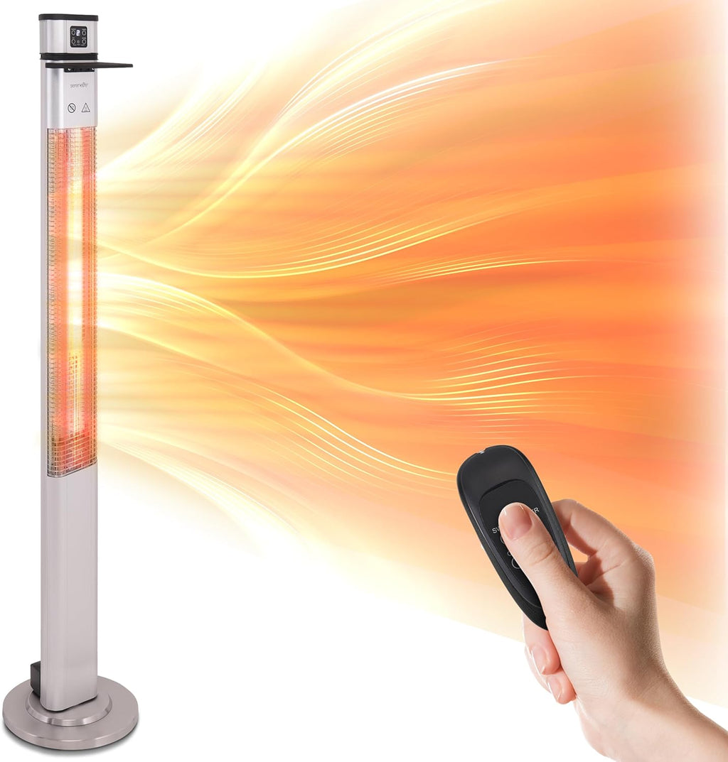 SereneLife Infrared Patio Heater - 1500W Electric Indoor/Outdoor Heater with Remote Control | Portable Silver Design for Restaurants, Patios, Garages, and Decks