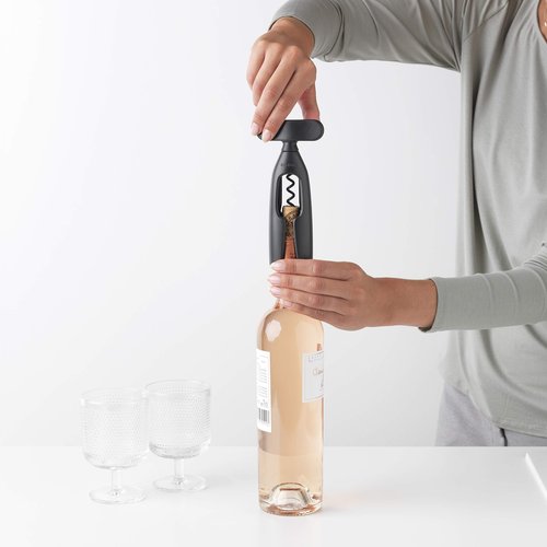 Brabantia Tasty+ Wine Bottle Opener Corkscrew (Dark Gray) Easy To Use, Safe Enclosed Spiral, Extra Large Turning Handle