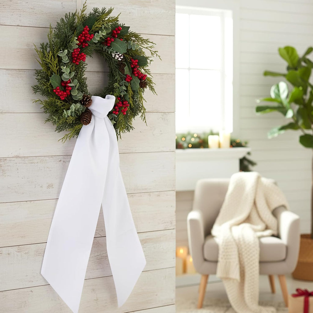 Regine Switzerland 4 Pcs White Wreath Sash - 4.5'' x 56'' Blank Decor for Holiday & Seasonal Events