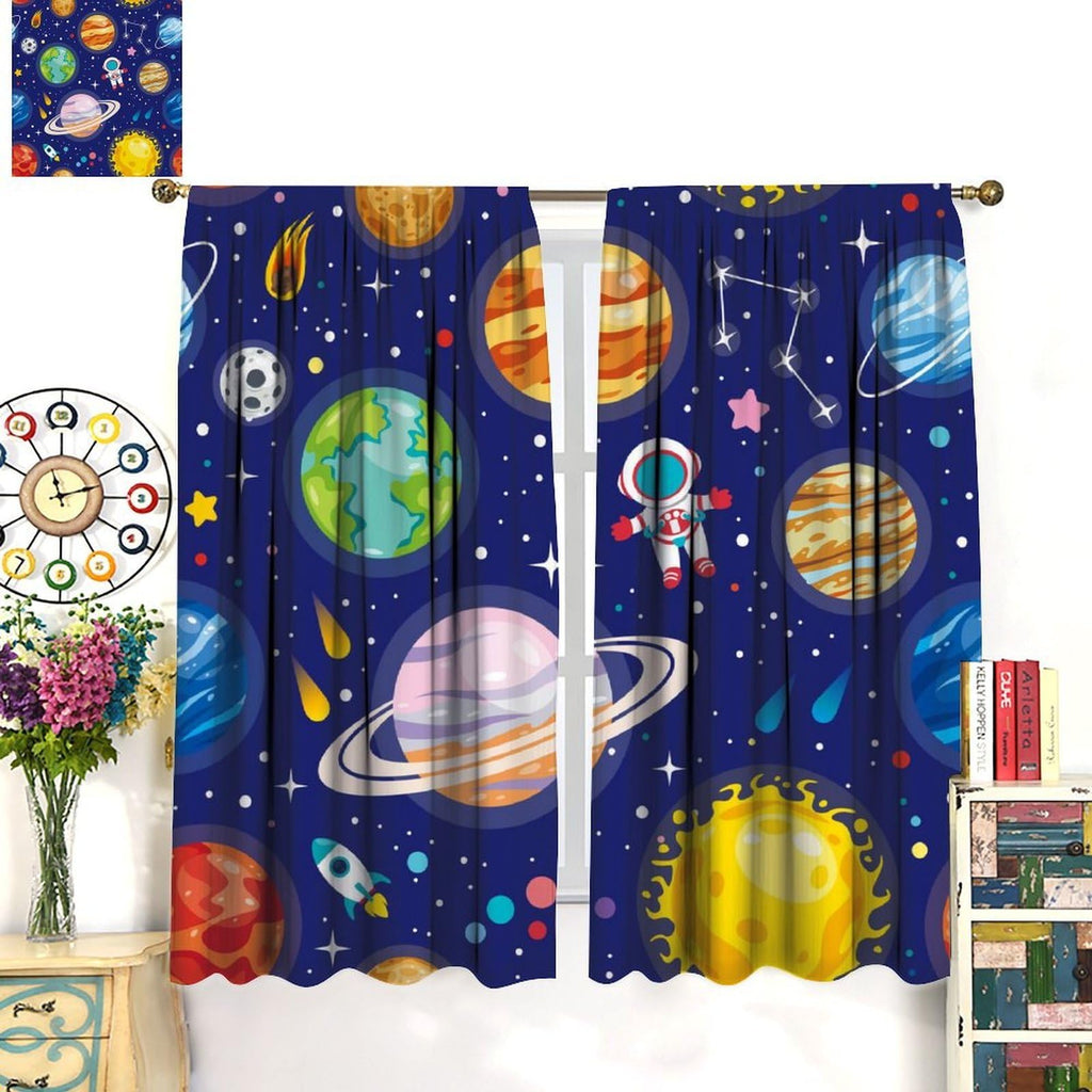 Kids Outer Space Curtains Cartoon Galaxy Planet Universe Astronaut for Boys Bedroom Rod Pocket Decor Nursery Starry Starts Pocket Art Printed Living Room Window Drapes 2 Panels Set 42x45 Inch