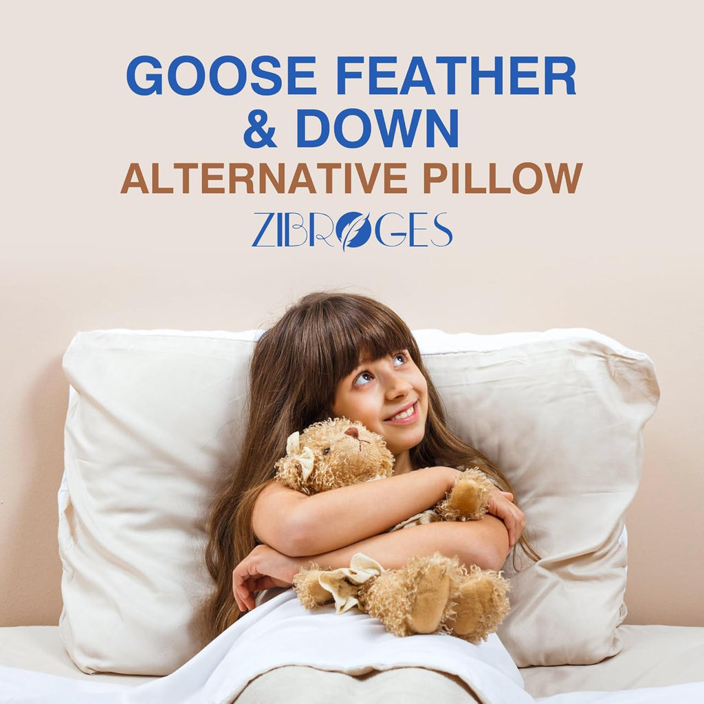 Skiennix Feather Pillows Set of 2 | Queen Size Goose Down Hotel Bed Pillows - Soft 600 Thread Count Cotton Cover, Fluffy Support for All Sleepers