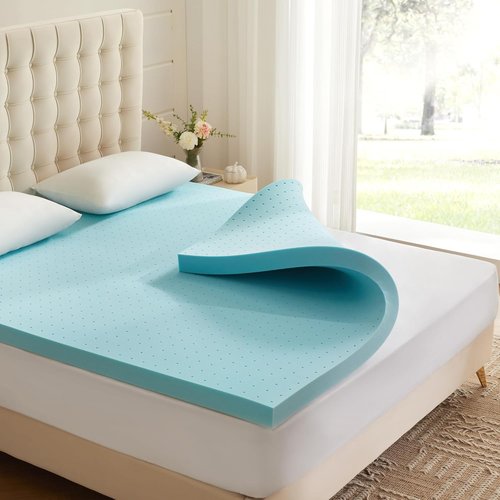 Eiayeebil Memory Foam Mattress Topper - Gel-Infused Ventilated Comfort | Full Size, Soft Blue