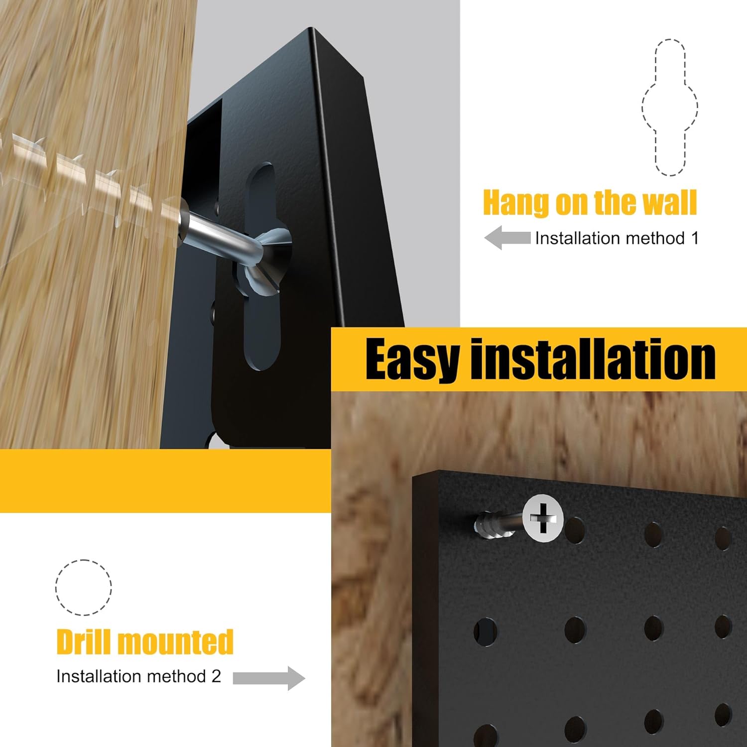 Spampur Pegboard Panels - 8 Pack Heavy-Duty Wall Organizer with 50 Hooks | Black for Home & Garage