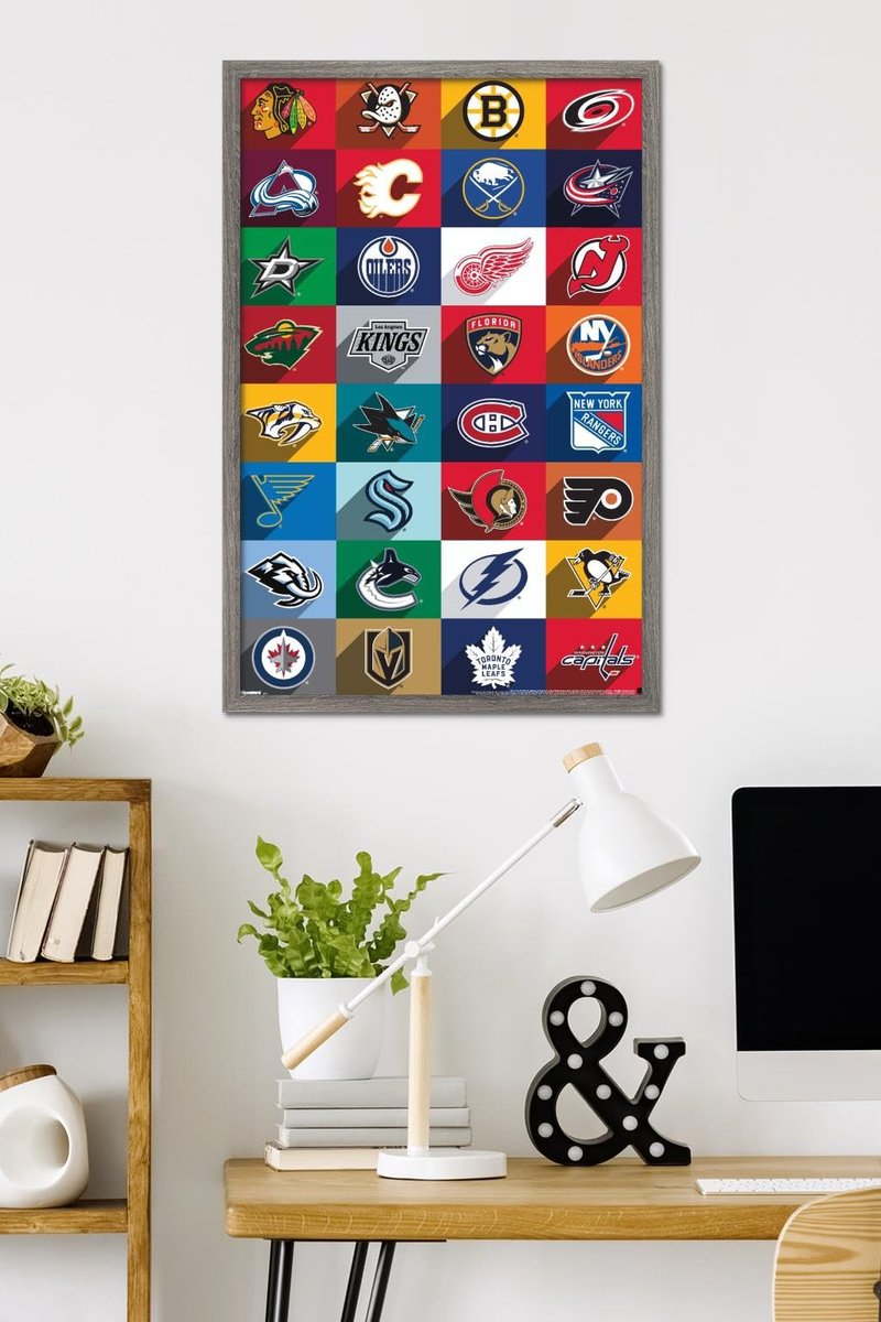 NHL League - Logos 25 Wall Poster, 34L" x 22.4W", Barnwood Framed Version
