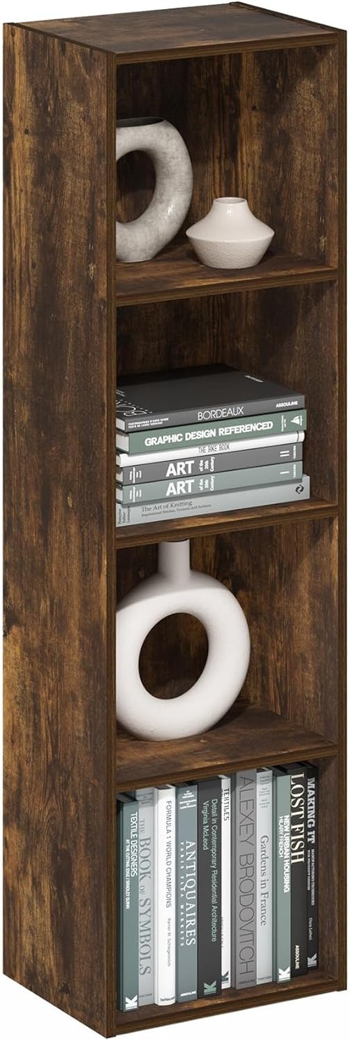 Furinno PASIR 4-Tier Modern Bookshelf - Easy Assembly Open Shelves Bookcase | Amber Pine, 9 x 12 x 42
