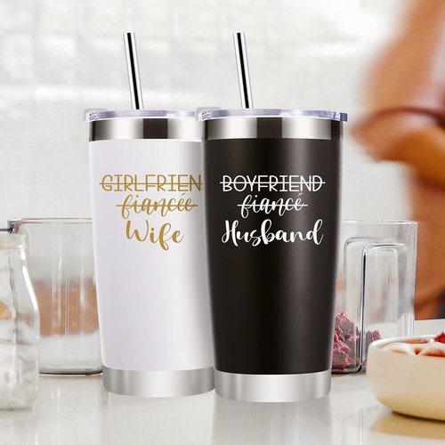 Husband & Wife Travel Tumbler Apron Set - Unique Wedding Gifts for Couples - His & Hers - Engagement, Anniversary, Valentine's Day & Bridal Shower
