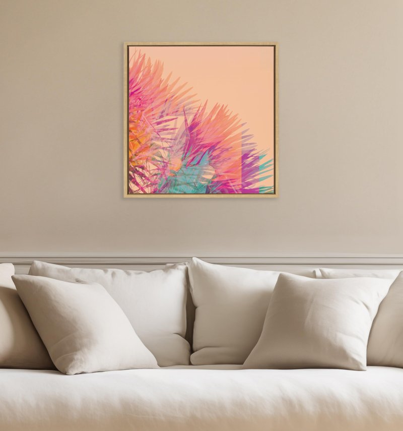 Kate and Laurel Sylvie Sun Burn 2 Framed Canvas Wall Art by Alicia Bock; 22x22 Natural; Palm Tree Photography Art for Wall