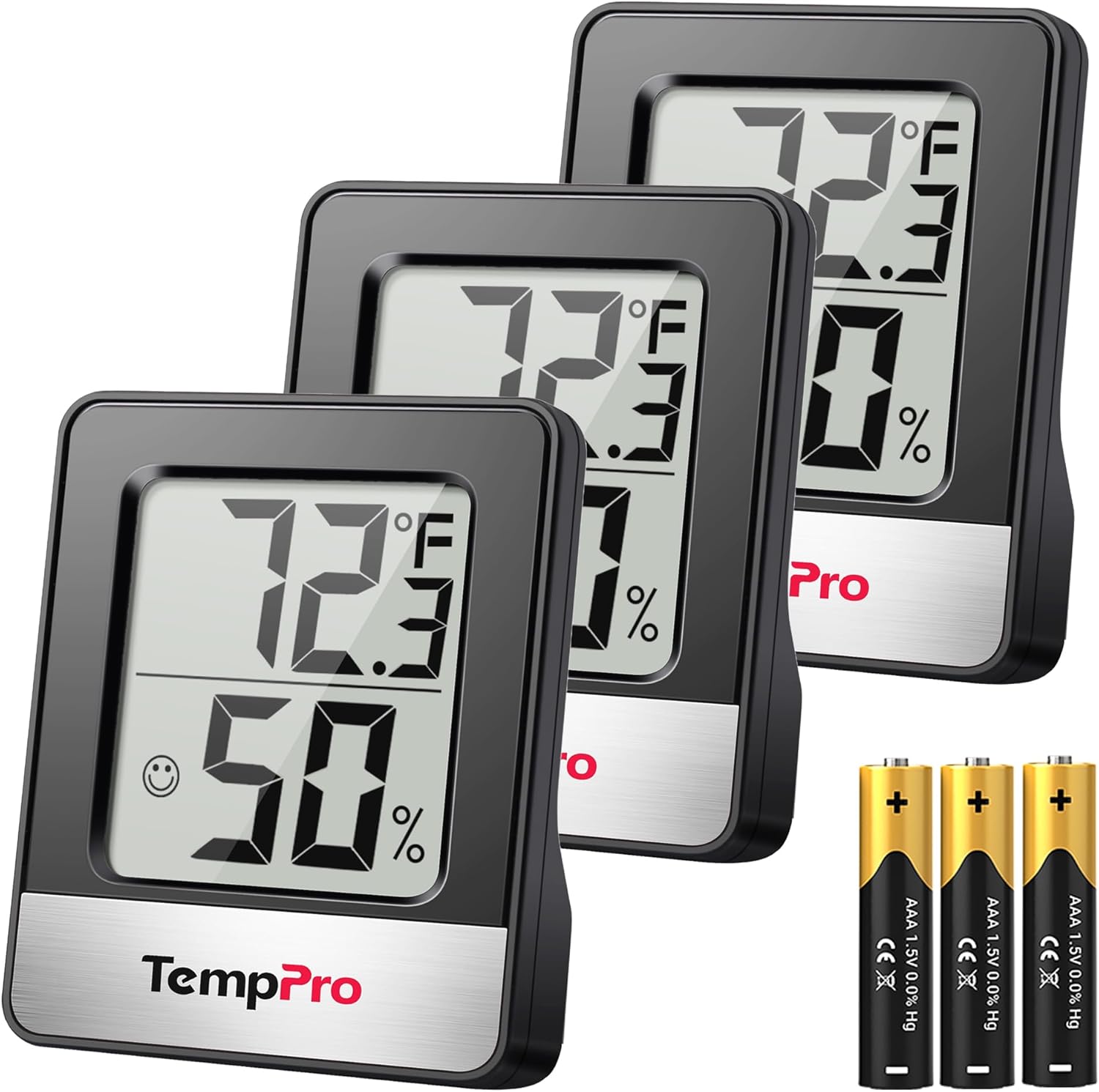 TempPro Digital Hygrometer | 3-Piece Indoor Thermometer & Humidity Meter - Black