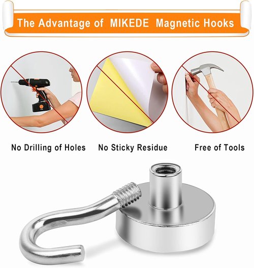 MIKEDE Heavy Duty Black Magnetic Hooks - 30LB Neodymium Strength for Outdoor & Indoor Use | 35-Pack