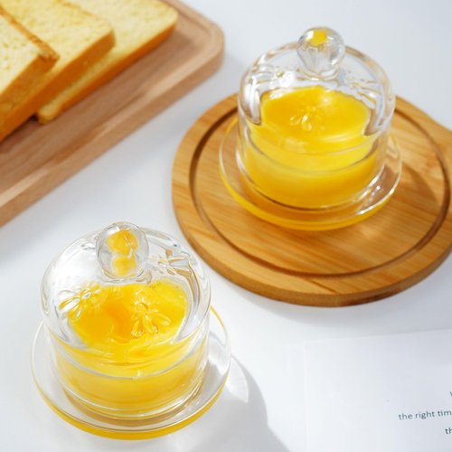2 Pack Clear Glass Butter Dish with Lid for Countertop, 3.4" Small Round Glass Butter Dish with Cover for Refrigerator, Cute Crystal Butter Holder Tray