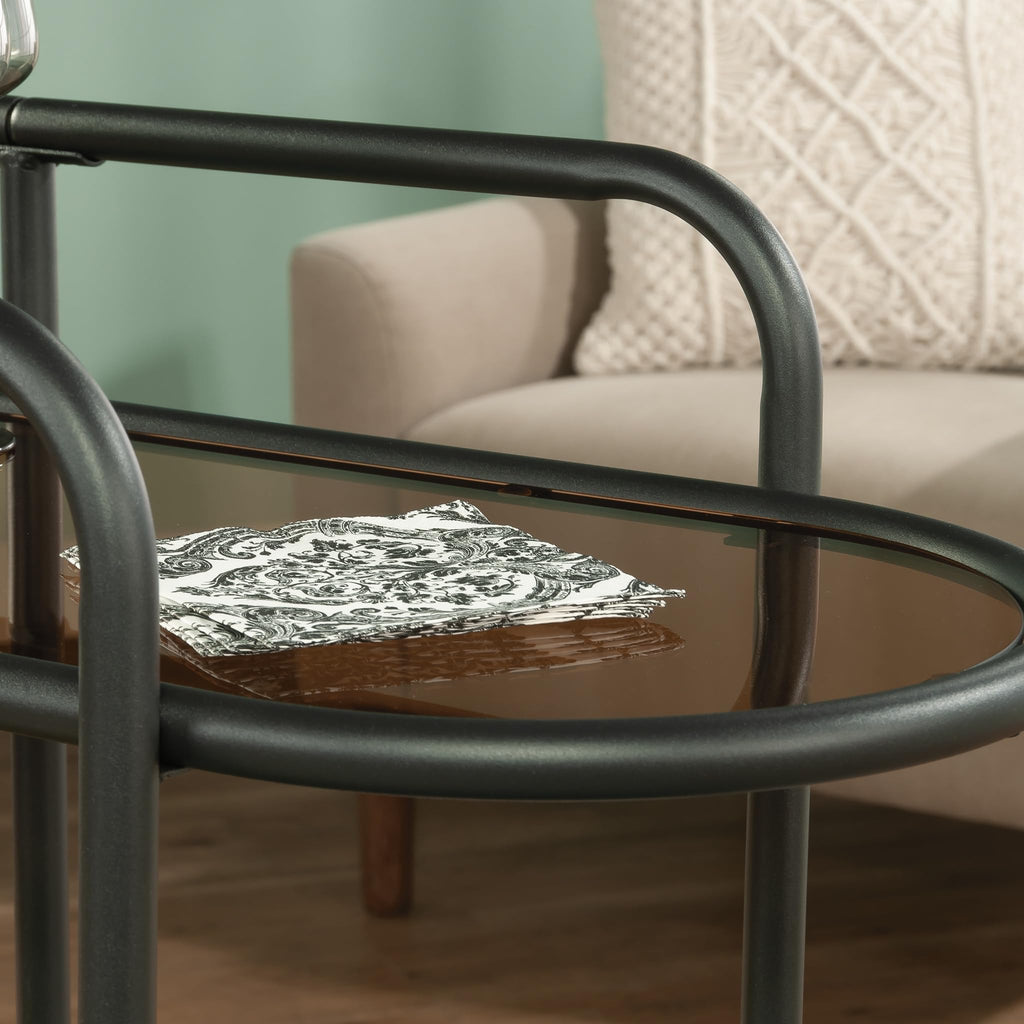 Sauder Coral Cape Bar Cart Metal/Glass, Black Finish