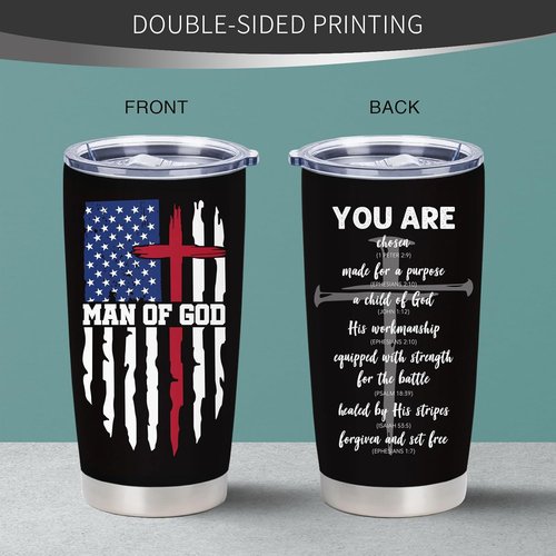 Christian Gifts for Men - Inspirational 20oz Coffee Tumbler | Bible Verse Design for Fathers Day, Christmas, Graduation
