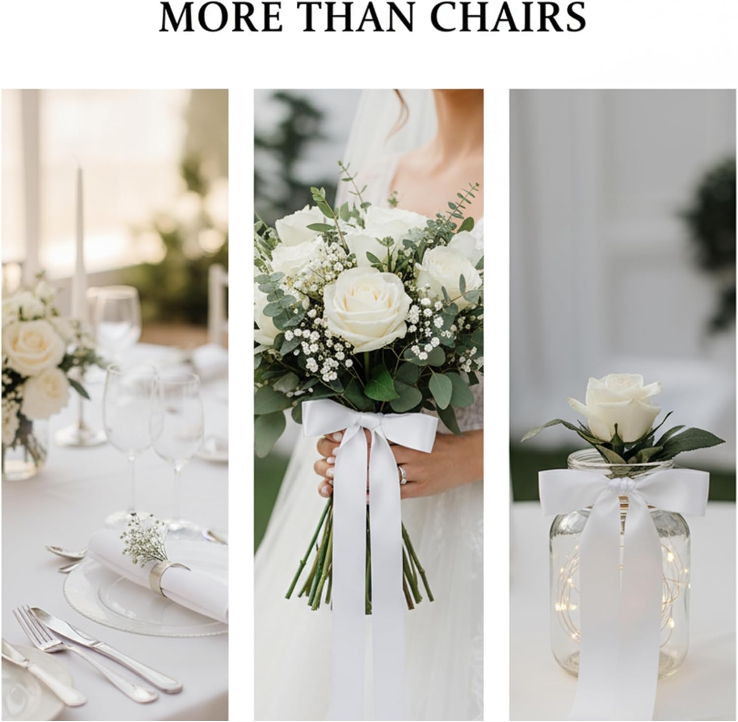 Skiennix 30 Pcs Satin Chair Ribbons - 90.55x1.96 Inch White Sashes for Wedding Aisle Decor