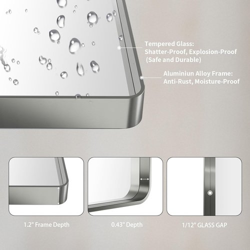 LOAAO Brushed Nickel Bathroom Mirror - 38x38 Inch Rounded Rectangle Design | Anti-Rust & Shatterproof