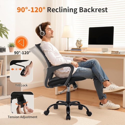 BestOffice Ergonomic Office Chair - Modern Mesh Desk Chair with Lumbar Support | Adjustable Rolling Stool (Black)