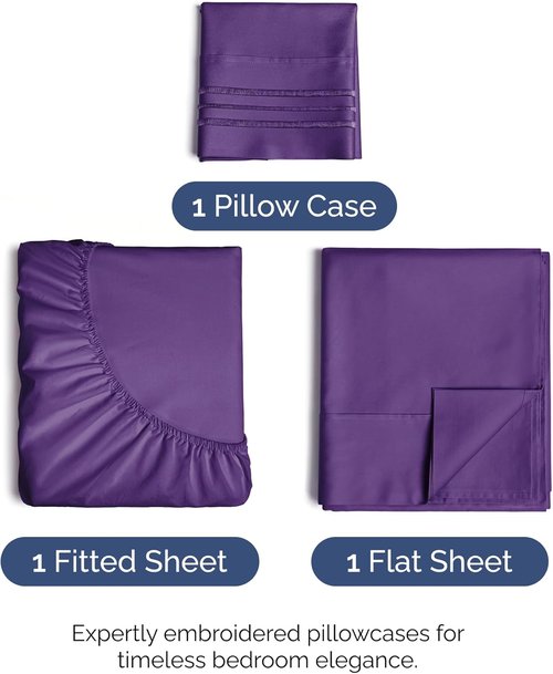 Comfy Twin Size 3 Piece Sheet Set by [Brand Name] - Breathable Cooling Bedding - Ultra-Soft, Deep Pockets, Wrinkle-Free - Oeko-Tex Certified, Purple