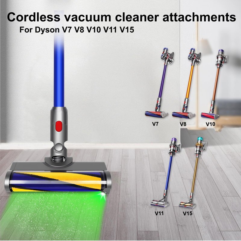 LHCOEEO Soft Roller Brush Head for Dyson V7 V8 V10 V11 V15 Cyclone Cordless Vacuum Cleaner - Quick-Release Attachment with Green LED Cleaning Light for Hardwood, Marble, Tile & Pet Hair Removal