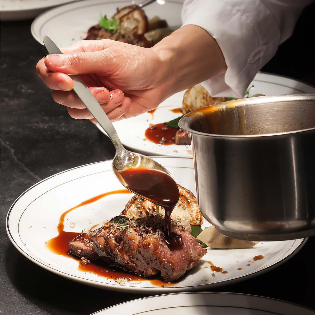 CURISEW Chef Kunz Spoon | Silver Stainless Steel 2 Tbsp Basting Spoon, 9 Inch Solid Sauce Spoons, Big Serving Spoons Stainless Steel, Plating & Quenelle & Cooking