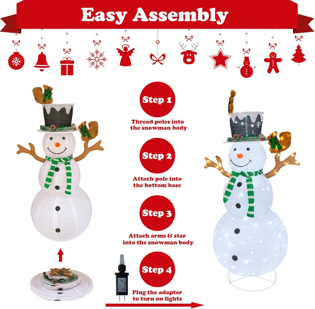 Skiennix Lighted Snowman | Prelit 120 LED Outdoor Christmas Decoration | Collapsible Design for Yard & Porch - Green