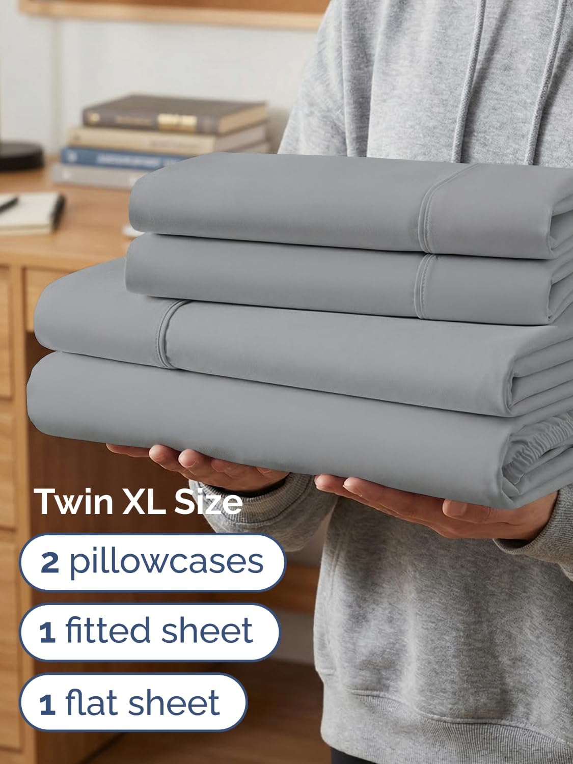 Skiennix Extra Deep Twin XL Sheet Set | 4-Piece Breathable Cooling Bedding - Soft, Wrinkle-Free, Steel Blue