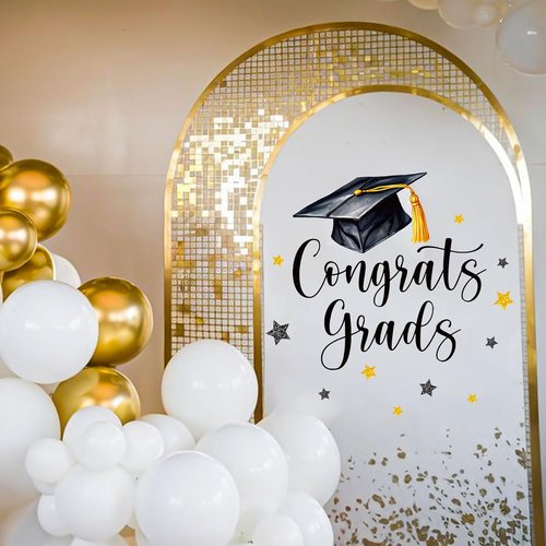FYSUIMU Graduation Cap Decal - Black & Gold Welcome Sign for Party Backdrop & Balloon Arch Decor