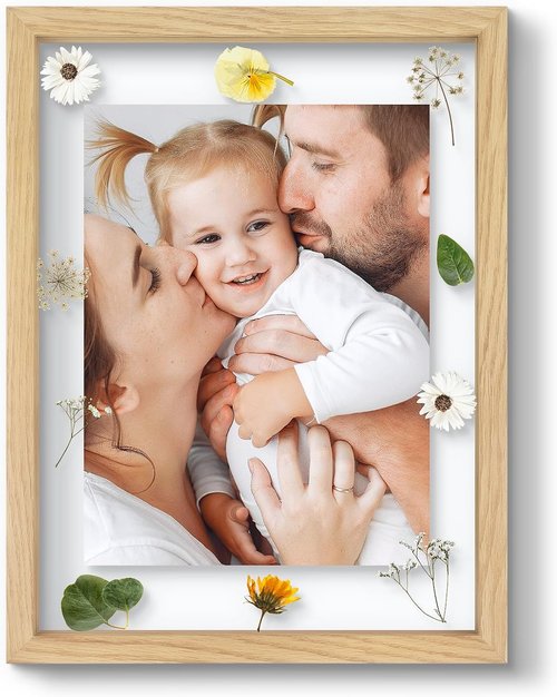 Floating Picture Frame by [Brand Name] - Solid Wood Design for Pressed Flowers | Real Glass Front - Versatile 8.5x11 or 11x14 Size (Natural Wood, 1 Pack)