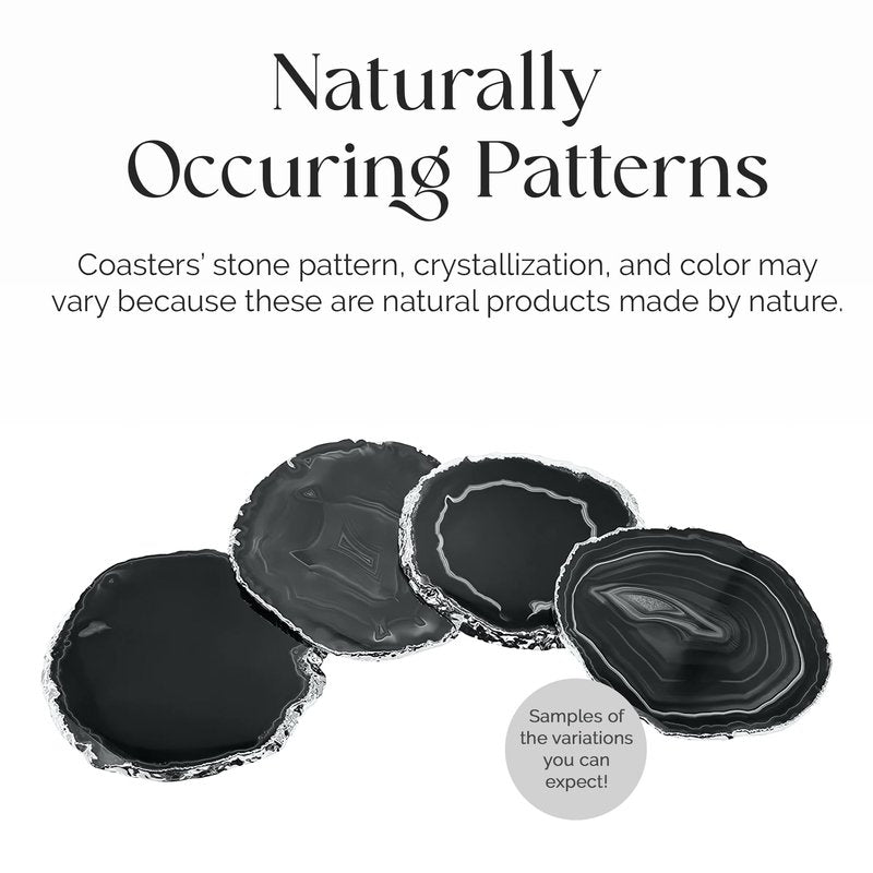 Nature's Decorations Natural Agate Stone Coasters - Set of 4 Polished Geode Drink Mats for Dining & Coffee Table & Kitchen Decor No Dye 3.5-4" Diameter