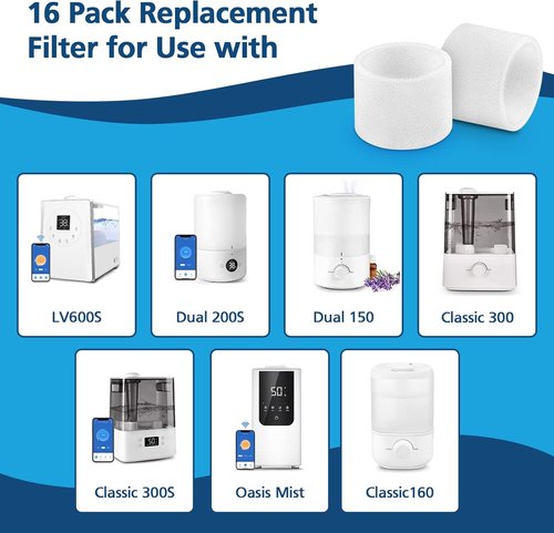 LEVOIT Humidifier Replacement Filters - 16-Pack for Classic160, Dual150, Dual200S & More
