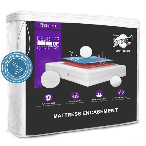 Queen Size Mattress Encasement Deep Pocket, Dustmite Protector, Cover 15-18 Inch, 3M Scotchgard