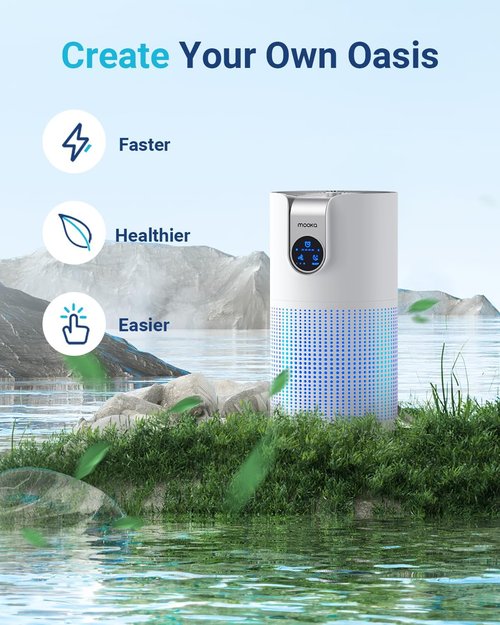 MOOKA HEPA Air Purifier - Large Room Coverage Up to 1500ft² | Quiet 15dB with Aromatherapy for Pets & Allergies