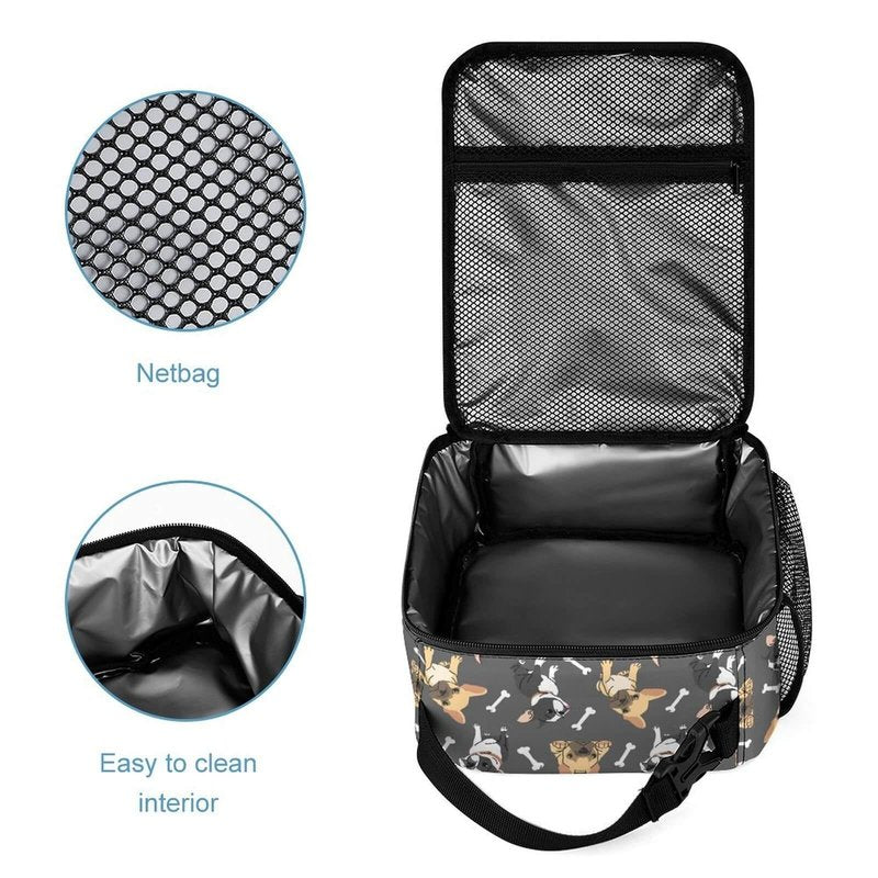 Homieblanket French Bulldog Backpack with Lunch Box & Pencil Case, 16 Inch Cute Dogs Themed Bookbag, Adjustable Lightweight, Colorful Backpacks Set for Kids Girls Boys