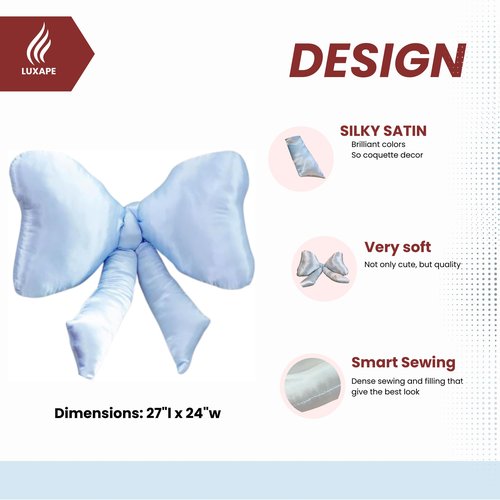 Luxape Bow Pillow - Big Coquette Throw Pillow - Bow Shaped Pillow - Silky Satin - Coquette Decor - Bow Room - Baby Blue Pillow - Nursery Decorations - Cute Room (Baby Blue)
