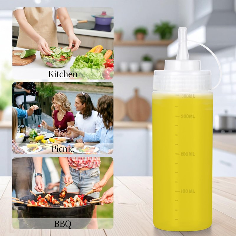 Katfort Squeeze Bottles for Sauces 2 Pack, 32 Ounce 1000ml Plastic Dressing Squirt Bottles with Cap Lids, Condiment Bottle for Liquids BBQ Dressing Pancake Art Dispenser