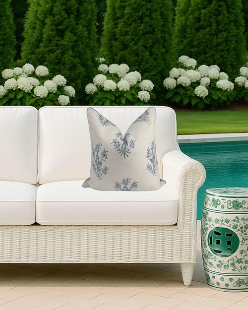 Jillien Harbor Throw Pillow for Outdoors Mary Off-White Periwinkle Floral Pillow Cover Grandmillennial Pillow Cover 19" x 19" 48 cm x 48 cm Grandmillennial Home Decor (19" x 19")