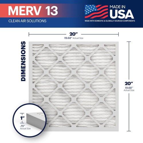 BNX TruFilter 20x20x1 MERV 13 Air Filters (6-Pack) - Electrostatic Pleated HVAC Filters for Allergies & Smoke