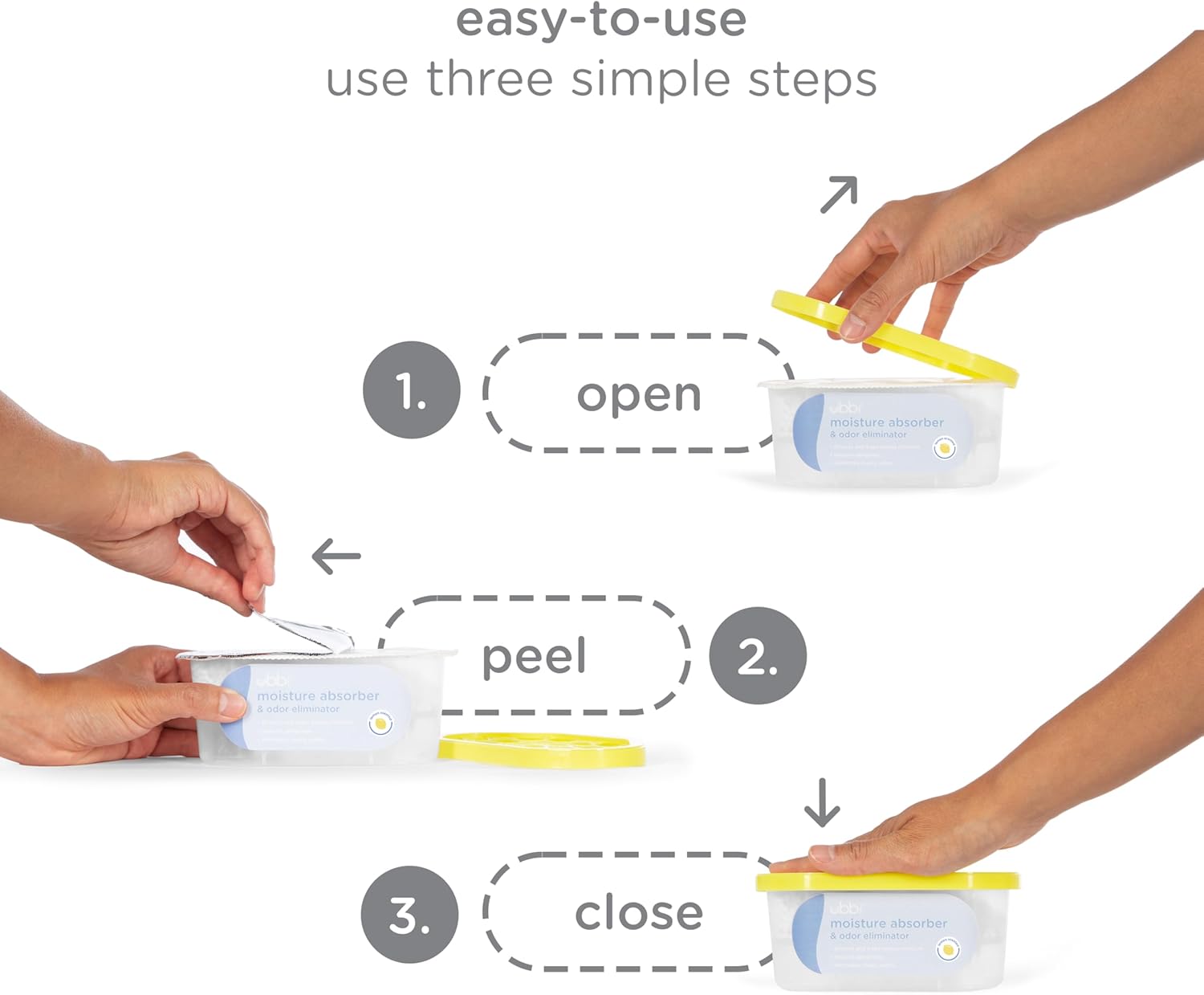 Ubbi Moisture Absorber - Odor Eliminator Tub with Lemon Scent - 3 Pack for Dampness Control