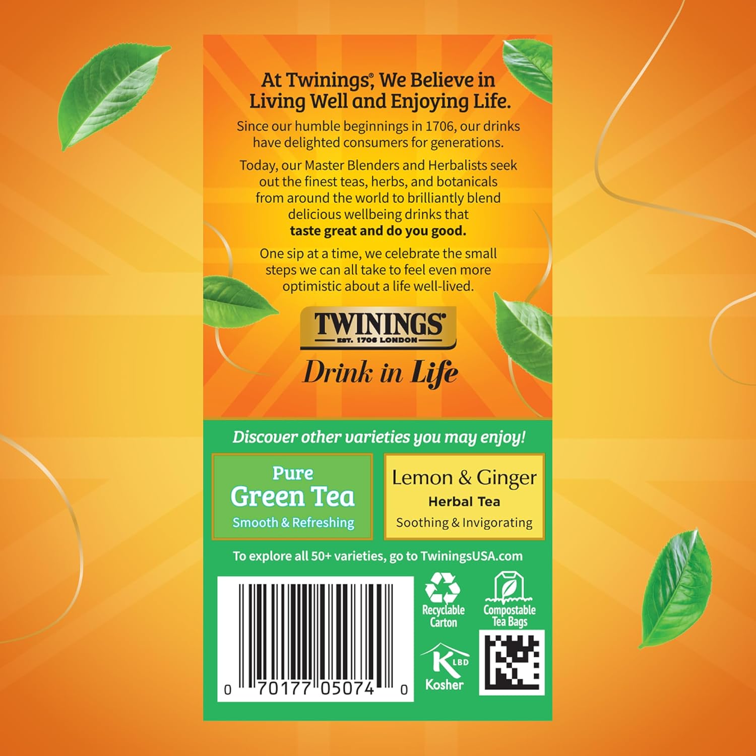 Twinings Green Tea - Jasmine Infused, Individually Wrapped Bags, 20 Count | Caffeinated, Hot or Iced, Pack of 6