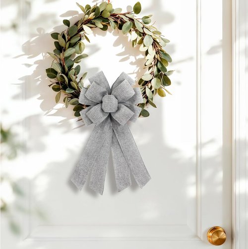 Grey Burlap Wreath Bow - 20 x 11 Inches | Perfect for Easter, Birthdays, and Home Decor