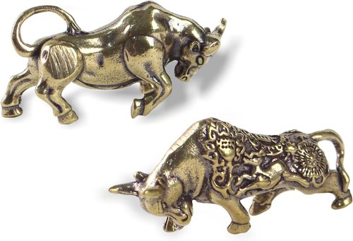 Bronze Zodiac Ox Statue - Creative Floral Design Brass Figurine | 2-Piece Decorative Cow Ornament