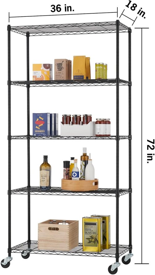 5-Tier Adjustable Wire Shelving by [Brand Name] - NSF Certified Kitchen & Garage Storage Rack | 36” x 18” x 72”, Black, 400-2000 lb Capacity