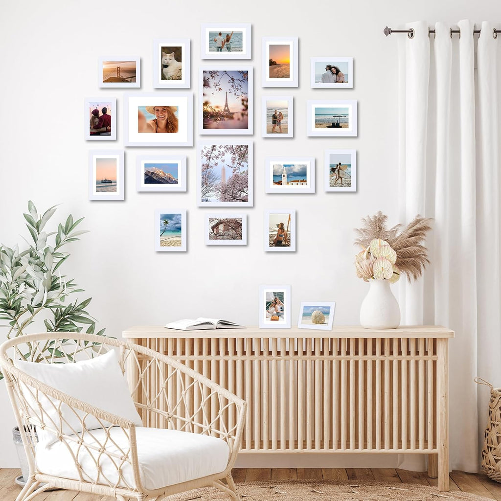 Regine Switzerland Picture Frames Collage Set - 20 Packs for Wall Decor & Tabletop Display | Multi Sizes in White