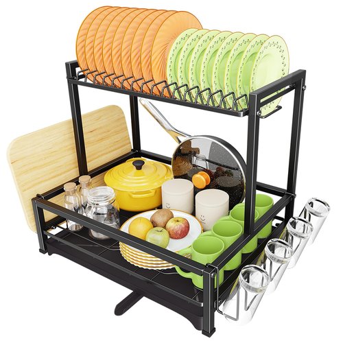 Simple Trending Dish Drying Rack, 2-Tier Dish Rack for Kitchen, Stainless Steel Dish Drainer, Black