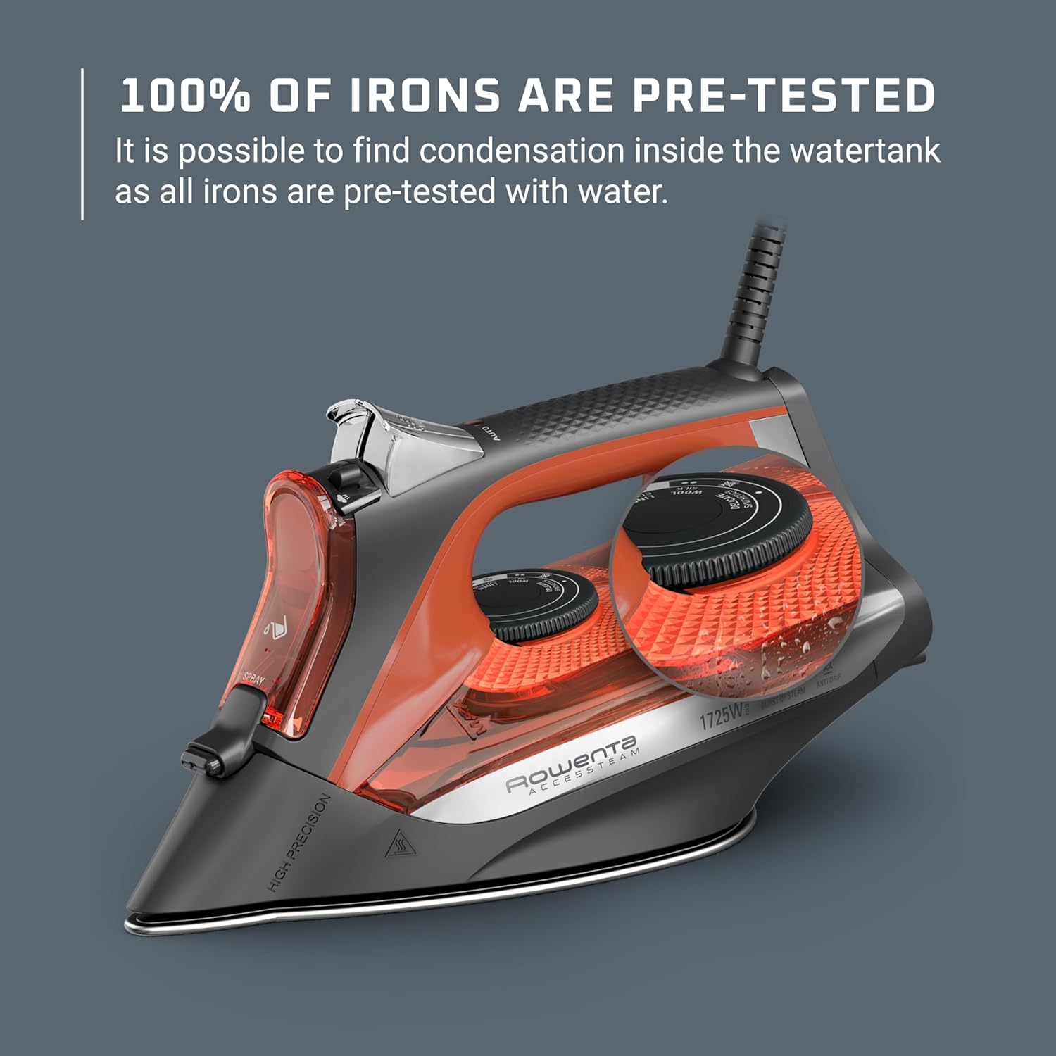 Rowenta Access Steam Iron - Powerful Vertical Steaming with Anti-Drip Protection | Red