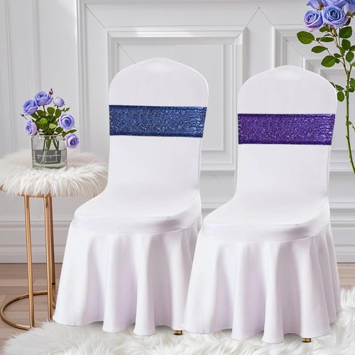 Eternal Beauty Navy Blue Sequin Chair Sashes - Pack of 50 for Elegant Wedding Decor