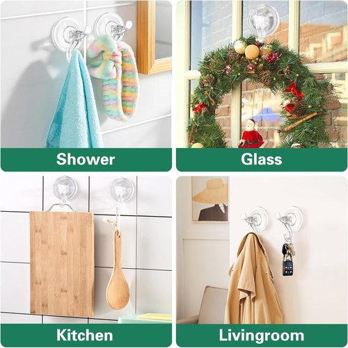 Goabroa Suction Cup Hooks - 6 Pack Clear Reusable Window Hooks for Wreaths & Home Decor | Holds Up to 11 lbs