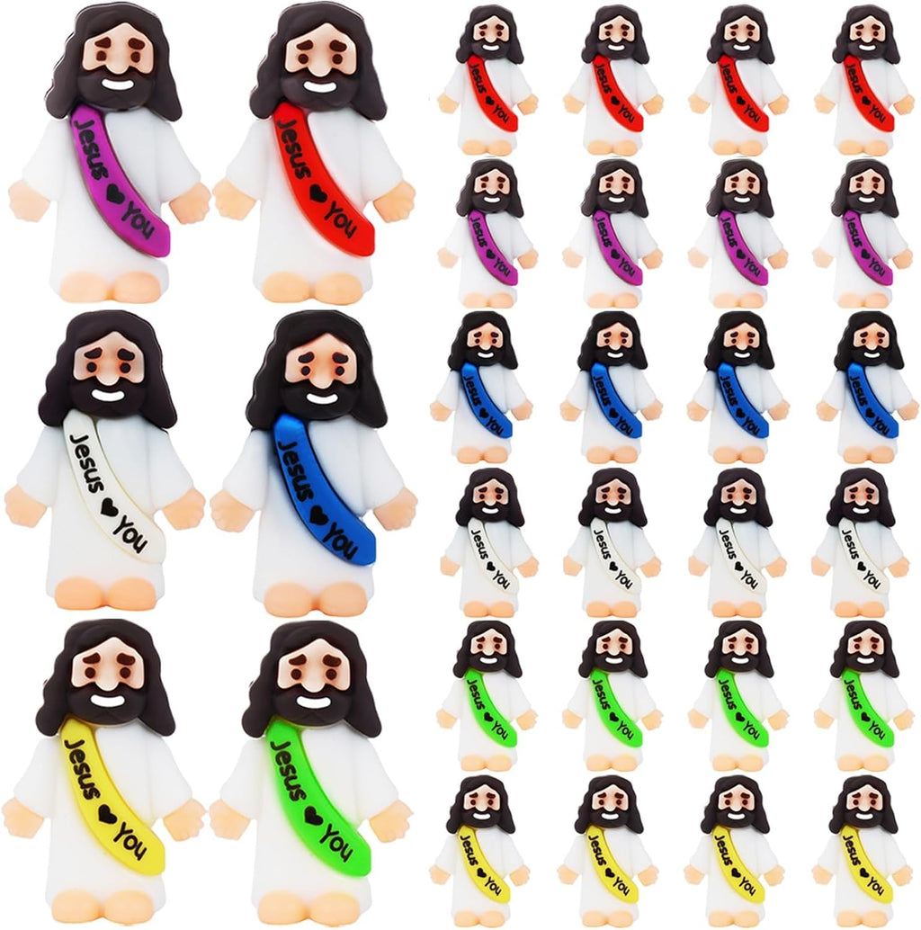 URSKYTOUS Mini Jesus Figurines - 25Pcs Rubber Saints for Easter Egg Stuffers & Baptism Gifts
