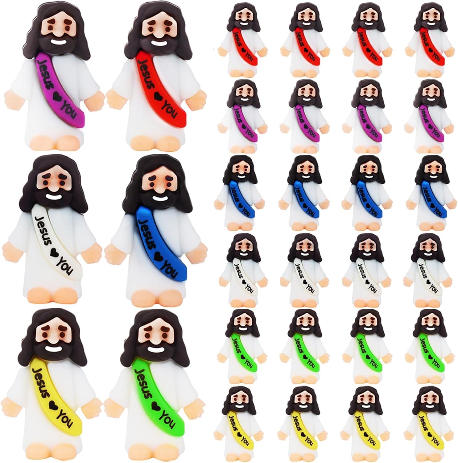 URSKYTOUS Mini Jesus Figurines - 25Pcs Rubber Saints for Easter Egg Stuffers & Baptism Gifts