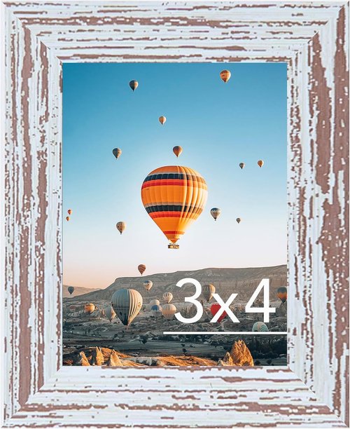 JCJMY Rustic White 3x4 Picture Frame - Versatile Wall Mount or Tabletop Display with Shatter-Resistant Plexiglass